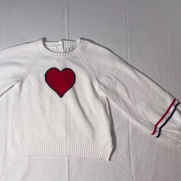 Janie and Jack Cable Knit Balloon Sleeve Heart Sweater Red White Blue Size 6 - Picture 1 of 12